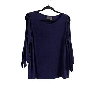 Travelers By Chicos Women 1/Small Purple 3/4 Tie Sleeve Cold Shoulder Tunic Top